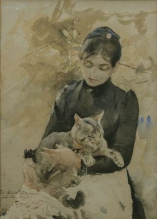 Mujer sentada con gato (1886)